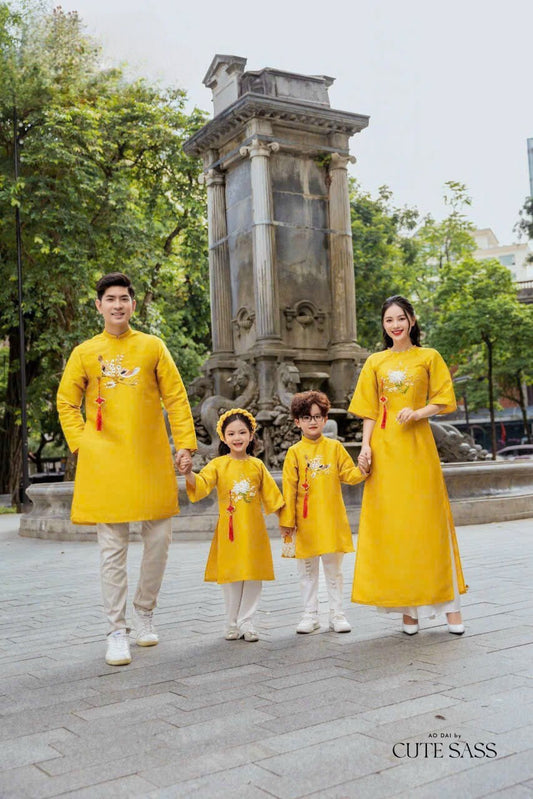 Family Yellow Ribbon Ao Dai Set (No Headband)