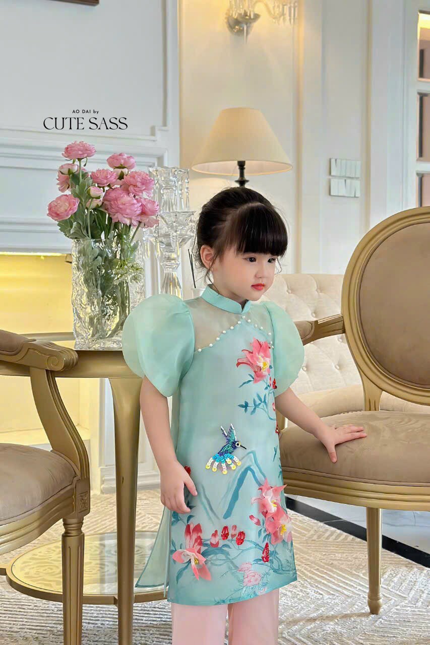 Mom and Daughter Blue Pearls Ao Dai Set| Pre-made Traditional Vietnamese Ao Dai | Lunar New Year | Ao Dai for Girl, Mom|