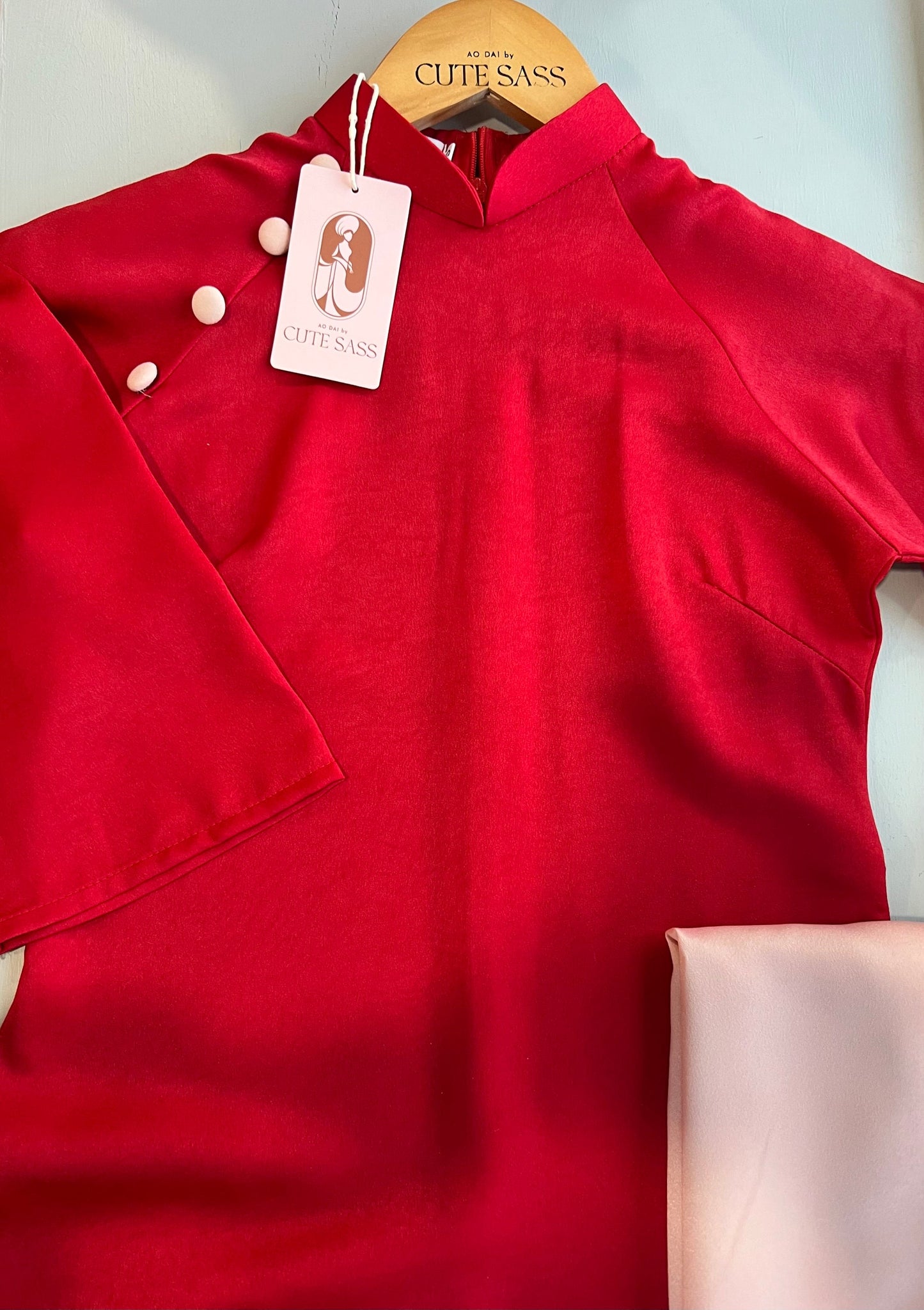 Shifted Red/Orange Ao Dai Set (No Headband) | Pre-made Vietnamese Ao Dai| Women Ao Dai with Pants | Lunar New Year| Ao Dai Truyen Thong