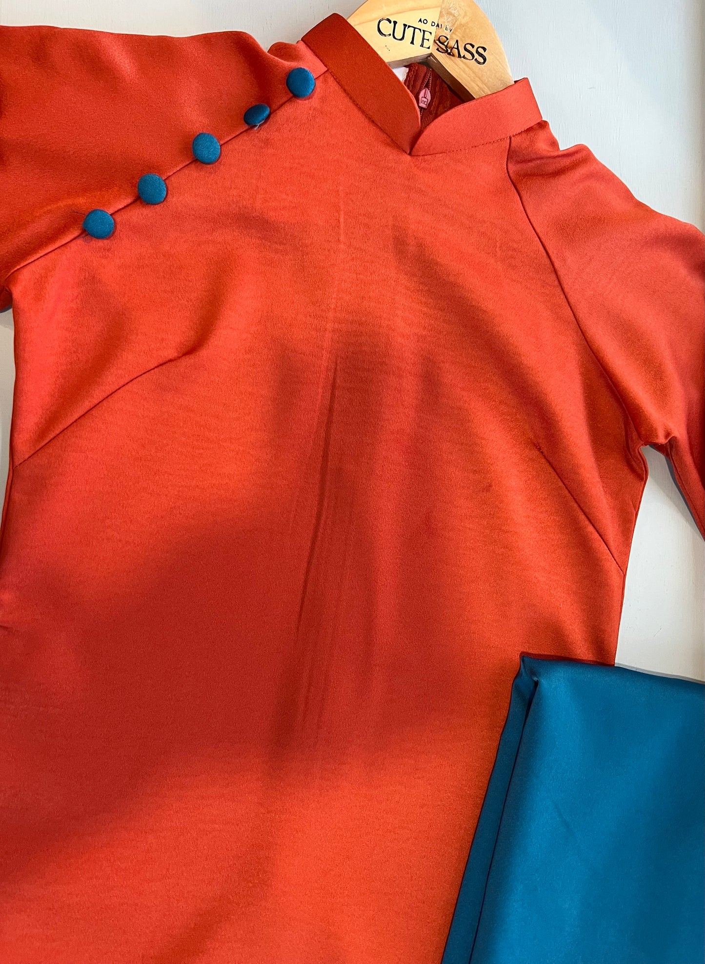 Shifted Red/Orange Ao Dai Set (No Headband) | Pre-made Vietnamese Ao Dai| Women Ao Dai with Pants | Lunar New Year| Ao Dai Truyen Thong