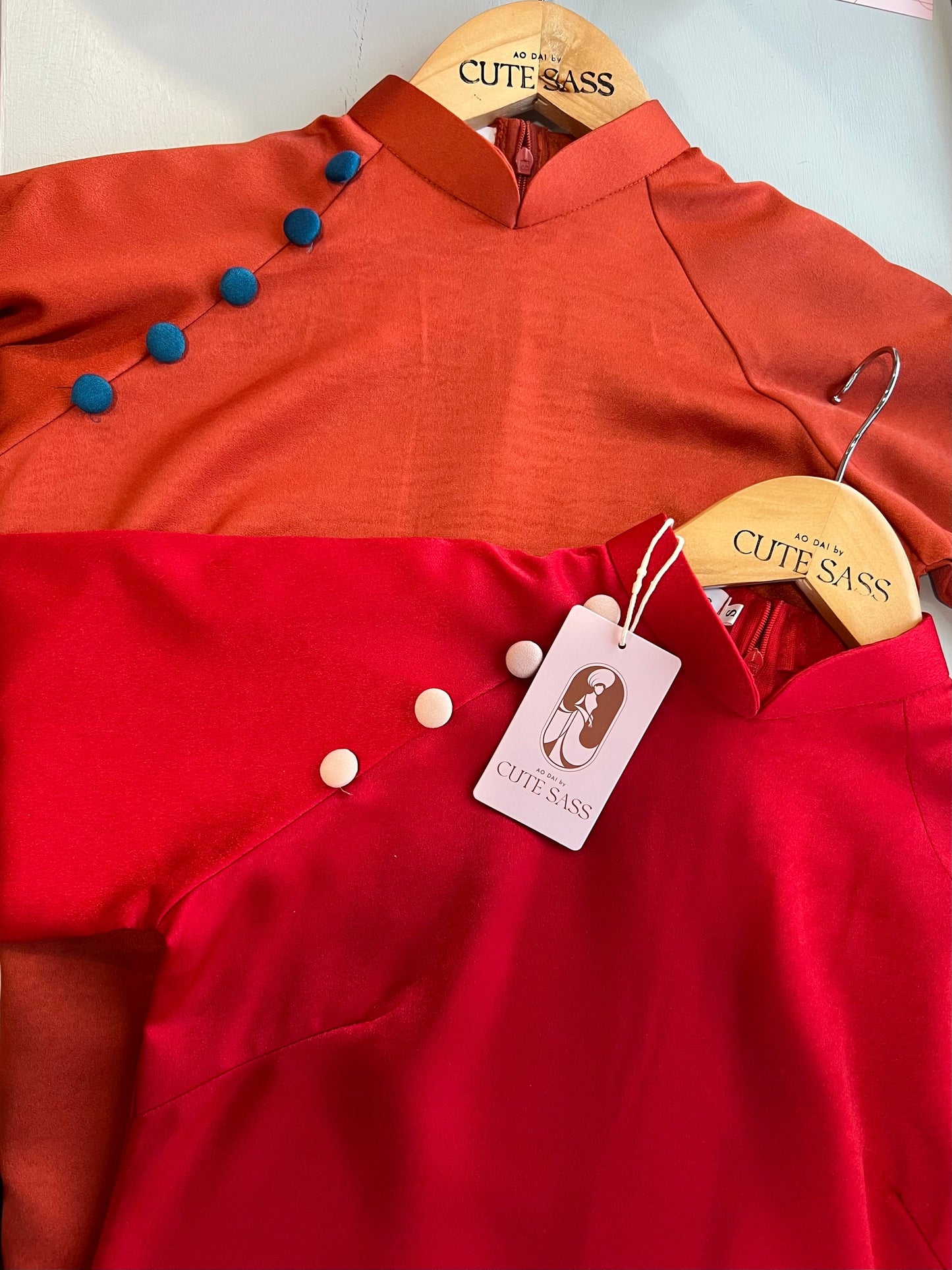 Shifted Red/Orange Ao Dai Set (No Headband) | Pre-made Vietnamese Ao Dai| Women Ao Dai with Pants | Lunar New Year| Ao Dai Truyen Thong