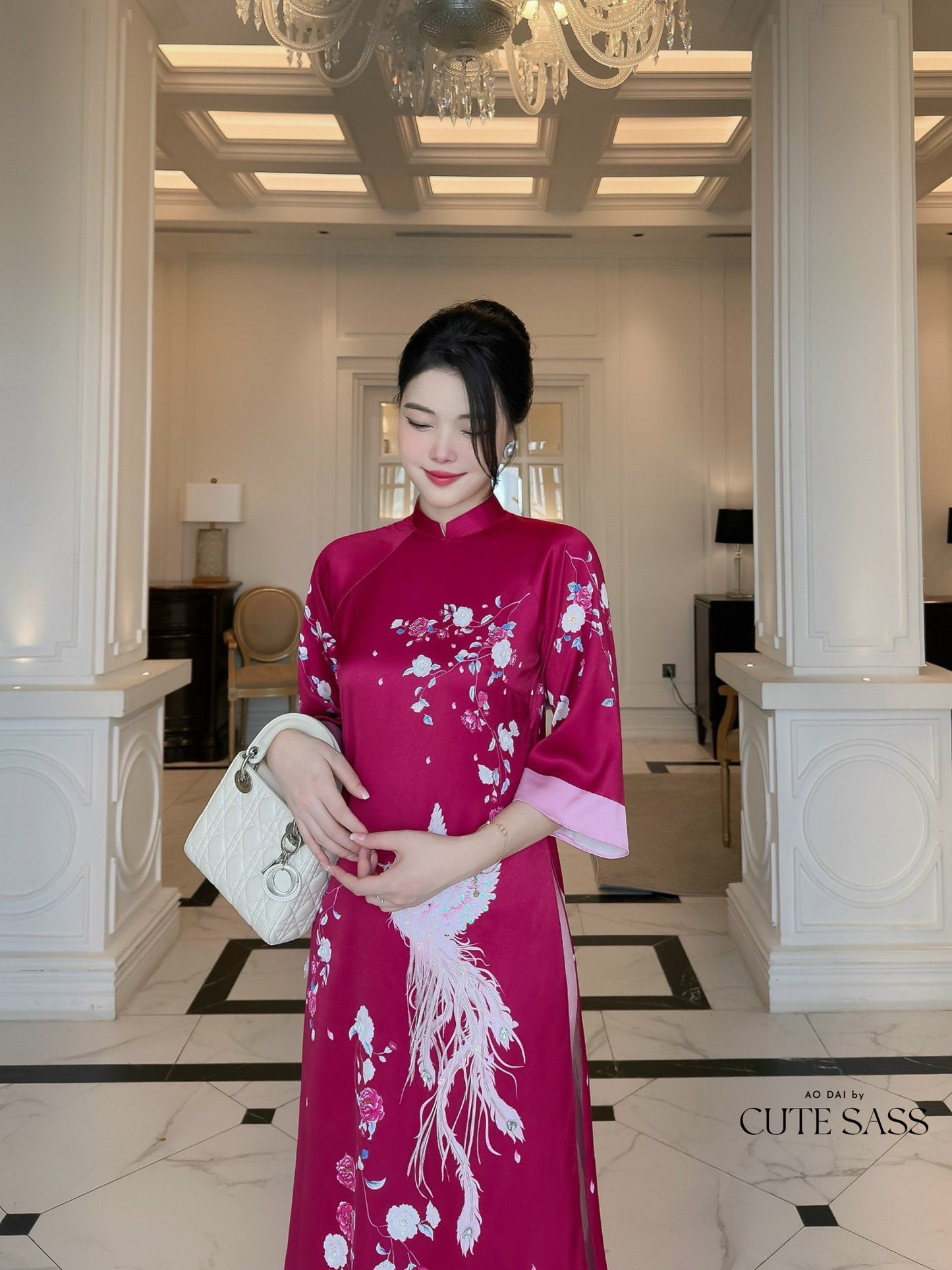 Phi Yen - Hot Pink Ao Dai Set | Pre-made Traditional Vietnamese Ao Dai| Women Ao Dai with Pants | Lunar New Year| Ao Dai Truyen Thong|