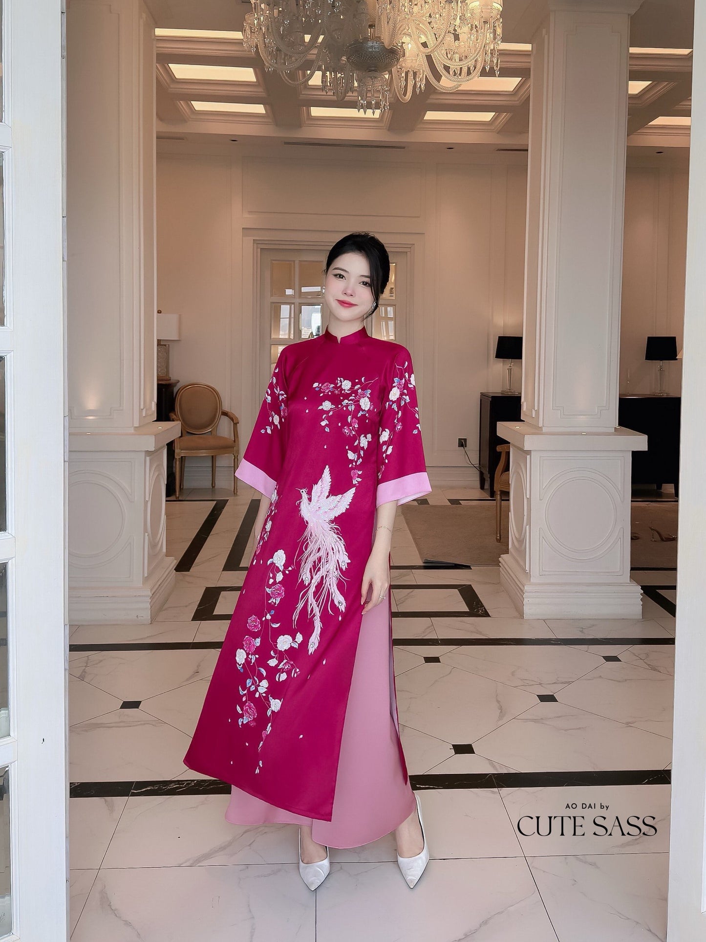 Phi Yen - Hot Pink Ao Dai Set | Pre-made Traditional Vietnamese Ao Dai| Women Ao Dai with Pants | Lunar New Year| Ao Dai Truyen Thong|