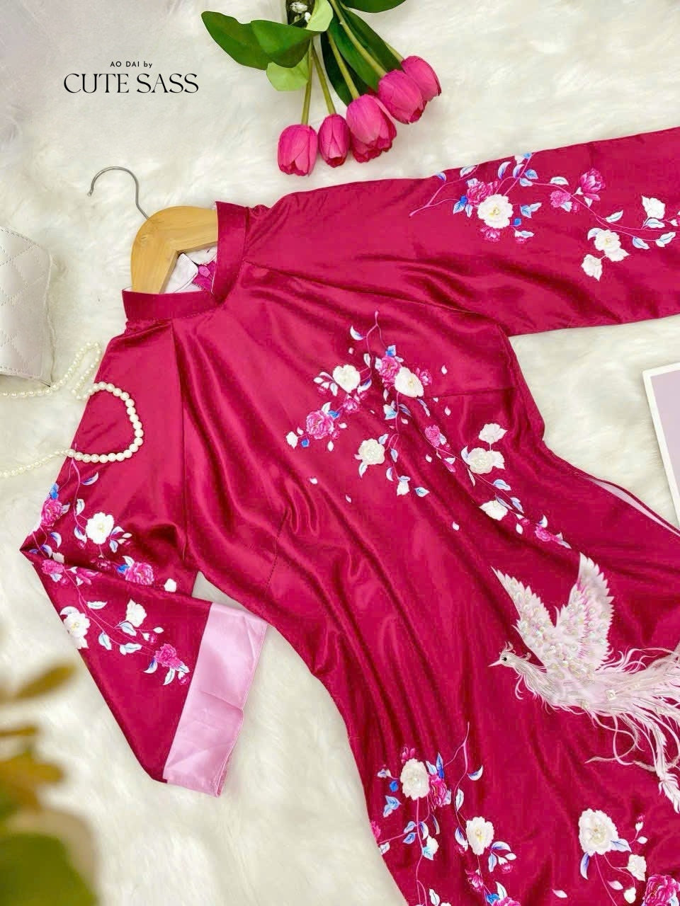 Phi Yen - Hot Pink Ao Dai Set | Pre-made Traditional Vietnamese Ao Dai| Women Ao Dai with Pants | Lunar New Year| Ao Dai Truyen Thong|