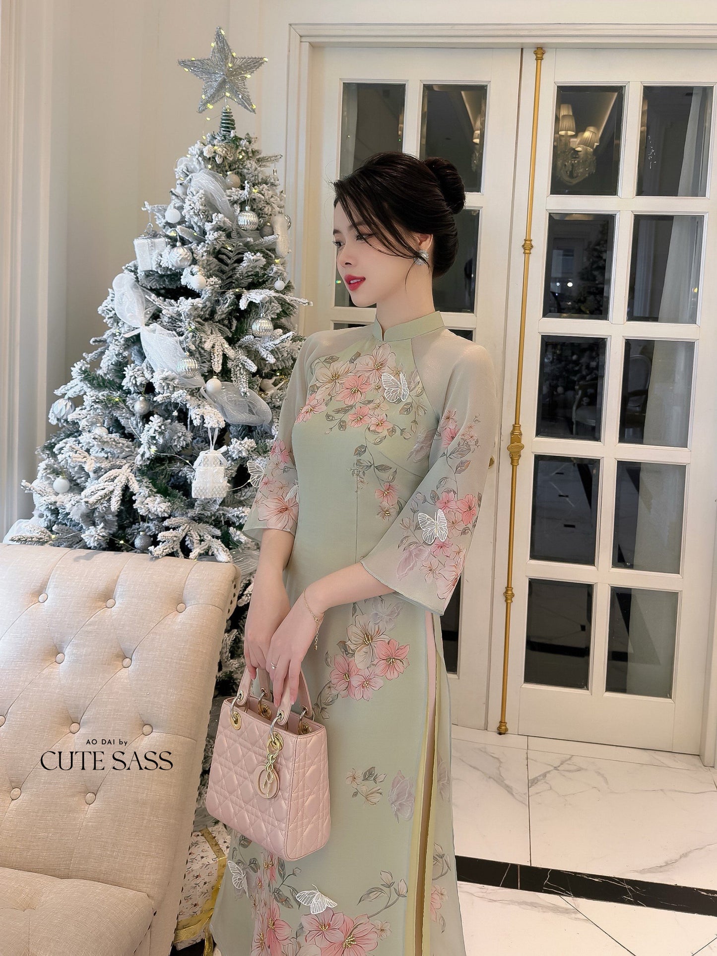 Diep Xuan - Green Ao Dai Set | Pre-made Traditional Vietnamese Ao Dai| Women Ao Dai with Pants | Lunar New Year| Ao Dai Truyen Thong|