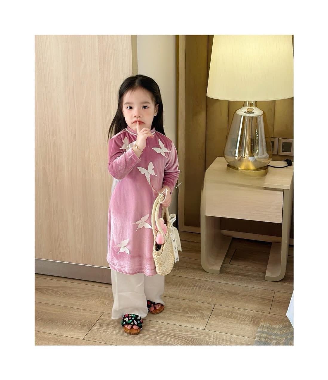 Girl Velvet Butterflies Ao Dai Set (Red, Pink) | Pre-made Traditional Vietnamese Ao Dai| Lunar New Year | Ao Dai for Girl | Ao Dai Tet |