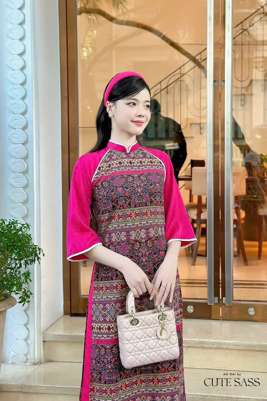 Pink Motif Ao Dai Set | Pre-made Modernized Vietnamese Ao Dai| Women Ao Dai with Pants | Lunar New Year| Ao Dai Truyen Thong|
