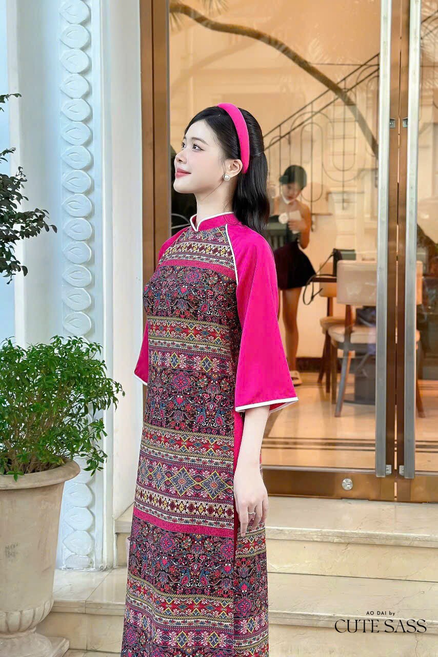 Pink Motif Ao Dai Set | Pre-made Modernized Vietnamese Ao Dai| Women Ao Dai with Pants | Lunar New Year| Ao Dai Truyen Thong|