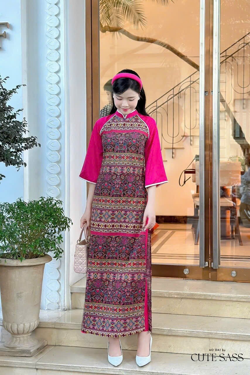 Pink Motif Ao Dai Set | Pre-made Modernized Vietnamese Ao Dai| Women Ao Dai with Pants | Lunar New Year| Ao Dai Truyen Thong|