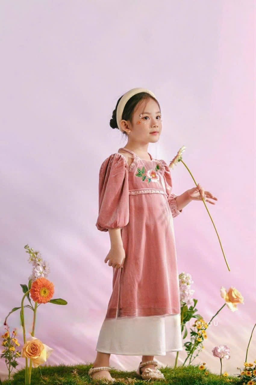 Girl Halter Velvet Ao Dai Set (Red, Pink) | Pre-made Traditional Vietnamese Ao Dai| Lunar New Year | Ao Dai for Girl | Ao Dai Tet |