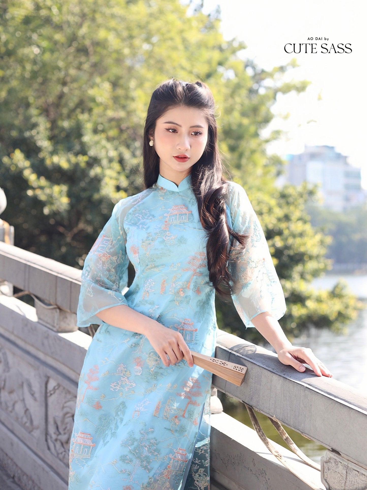 Tu Minh - Blue Ao Dai Set | Pre-made Traditional Vietnamese Ao Dai| Women Ao Dai with Pants | Lunar New Year| Ao Dai Truyen Thong|