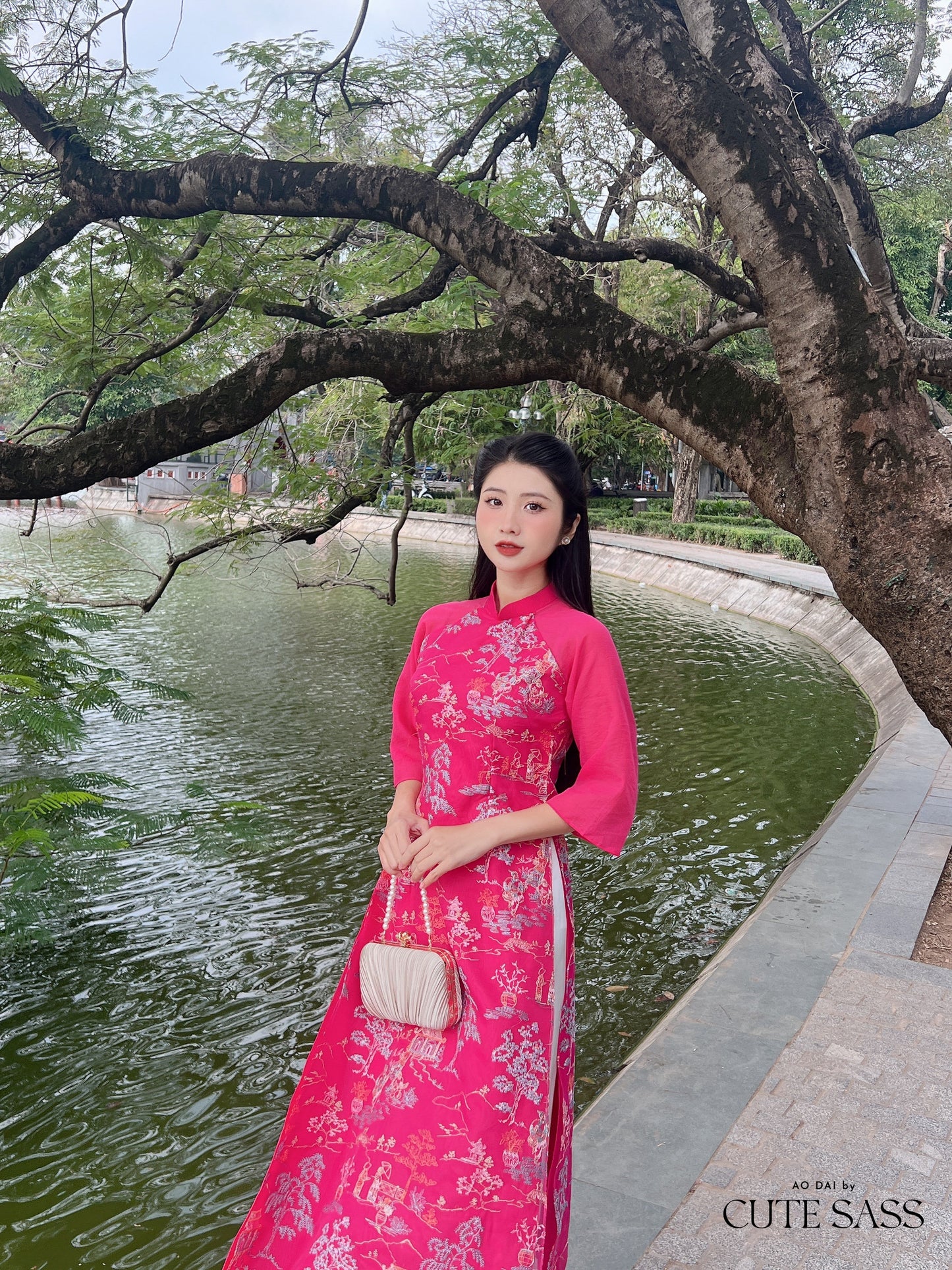 Tu Minh - Hot Pink Ao Dai Set