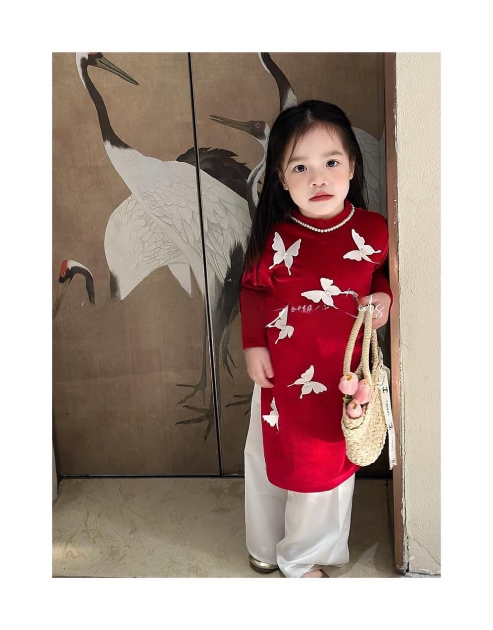 Girl Velvet Butterflies Ao Dai Set (Red, Pink) | Pre-made Traditional Vietnamese Ao Dai| Lunar New Year | Ao Dai for Girl | Ao Dai Tet |