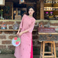 Shifted Pink Bow Ao Dai Set |Pre-made Modernized Vietnamese Ao Dai| Women Ao Dai with Pants | Lunar New Year| Ao Dai Cach Tan|