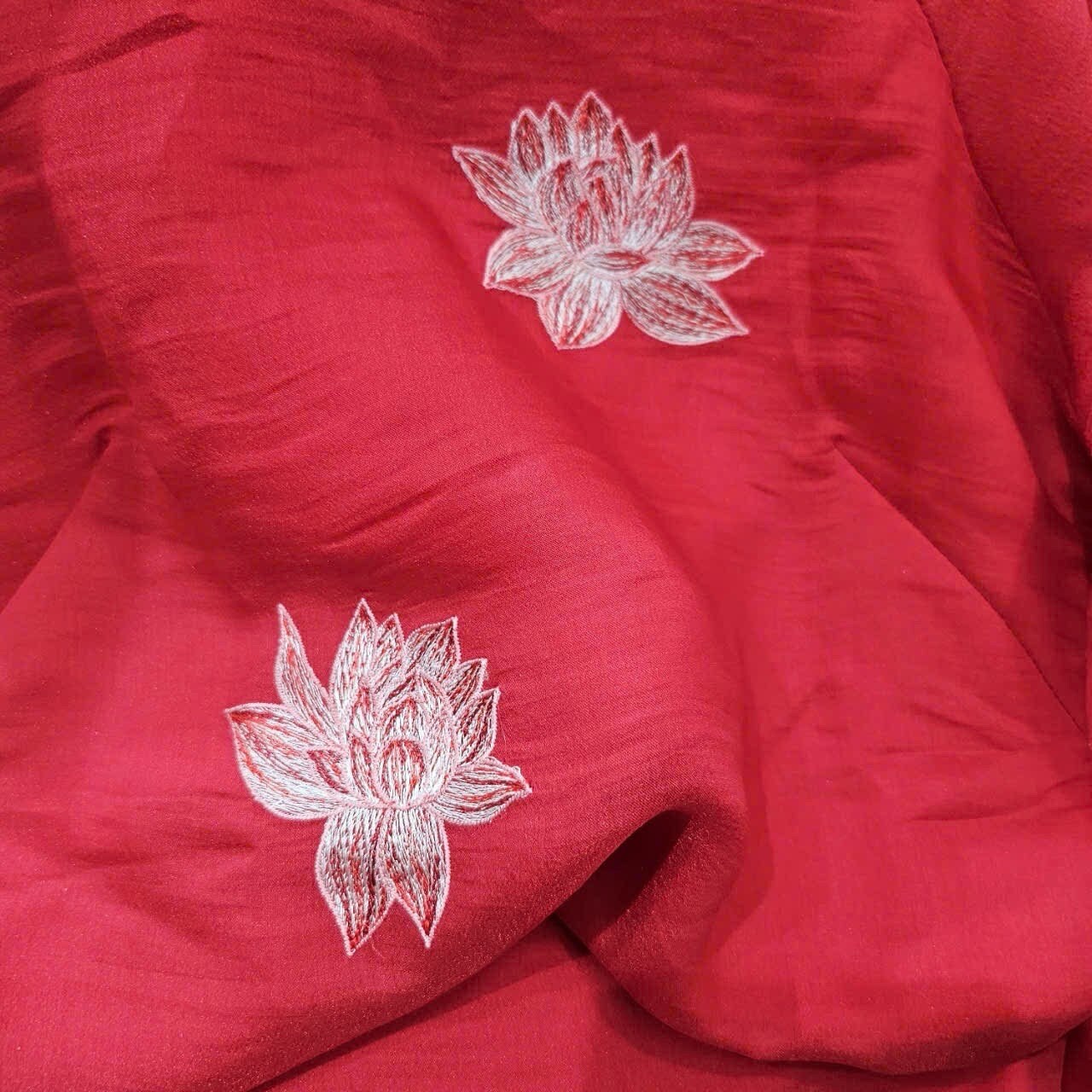 Shifted Red Chiffon Embroidery Ao Dai Set (3 Patterns)| Pre-made Modernized Vietnamese Ao Dai | Pastel Ao Dai|Lunar New Year|
