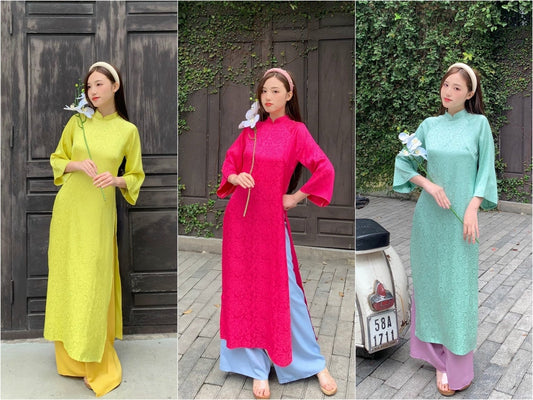 High Collar Shifted Gam Ao Dai Set