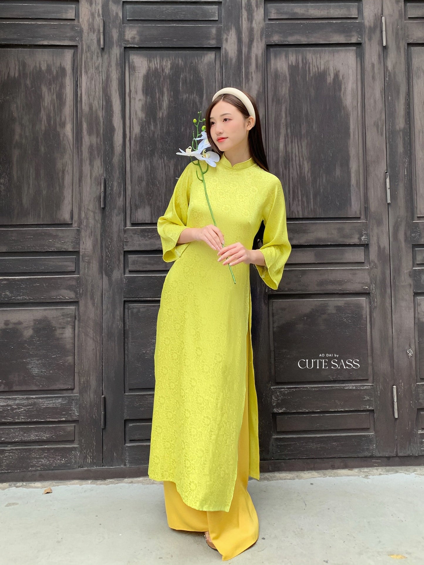 High Collar Shifted Gam Ao Dai Set