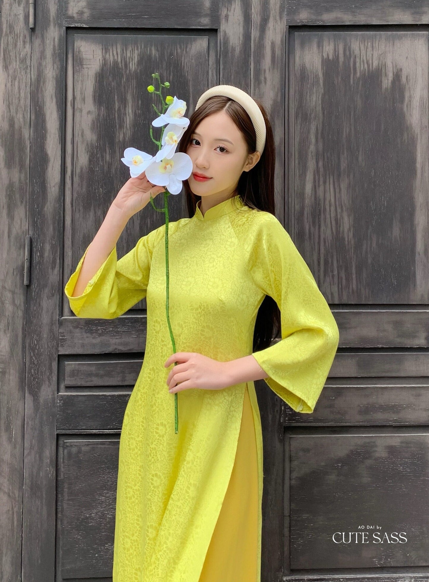 High Collar Shifted Gam Ao Dai Set