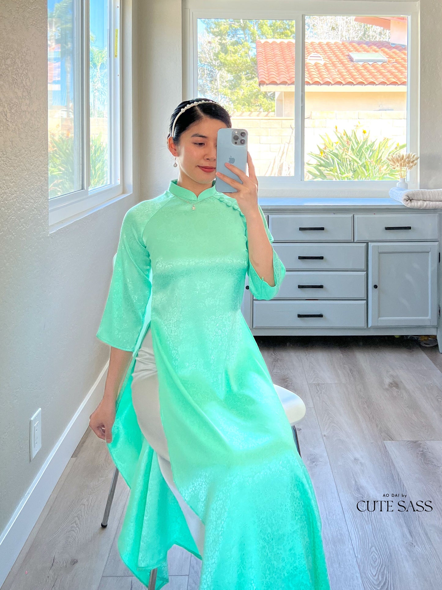 Shifted Button Gam Ao Dai Top Only (NO PANTS)