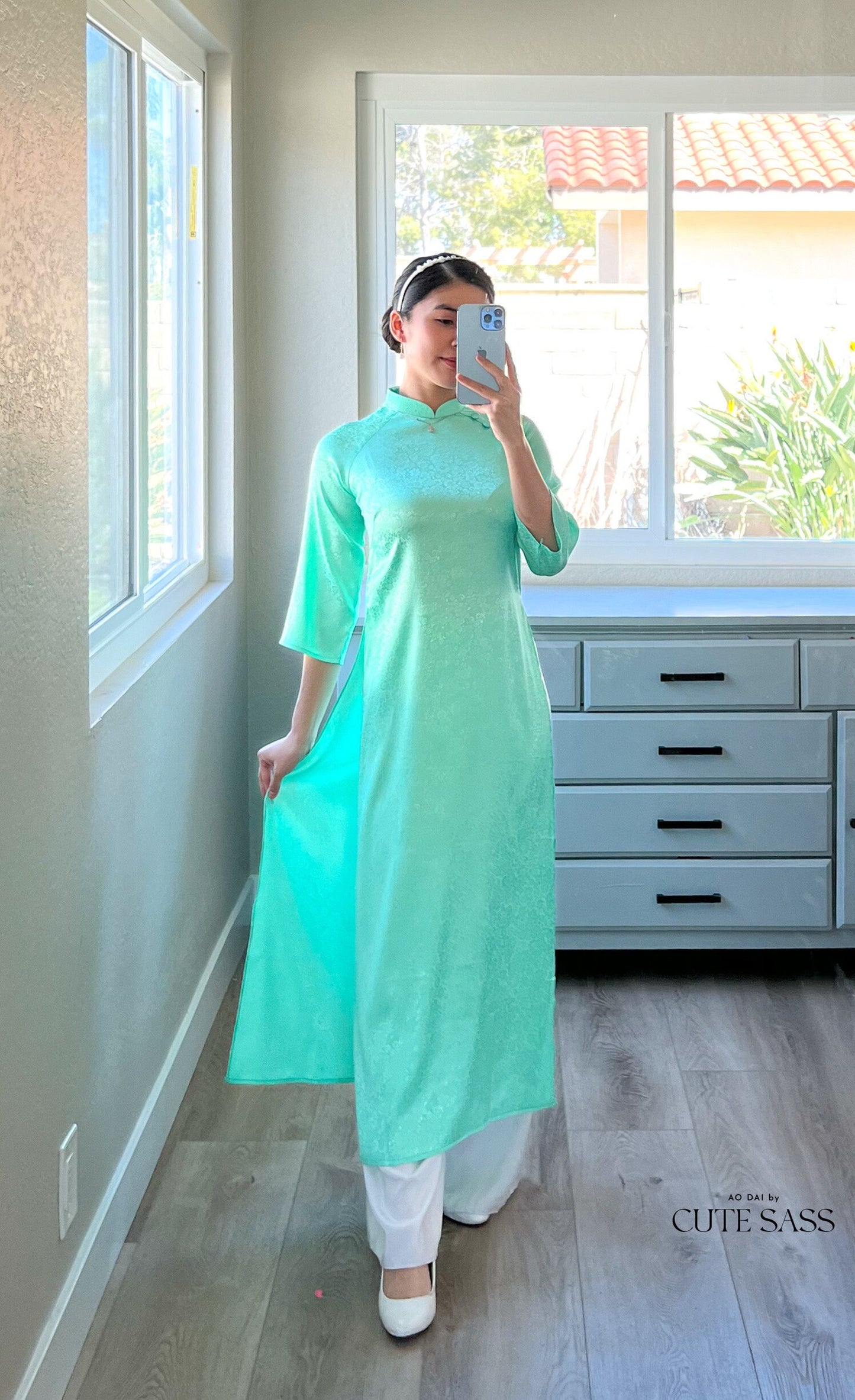 Shifted Button Gam Ao Dai Top Only (NO PANTS)