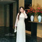 Linh Vy - Cream Lace Cutout Ao Dai Top Only, No Pants