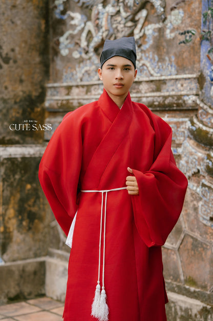 Ao Giao Linh Red - Crossed-Collared Robe