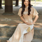 Tan Mesh Pearl Neckline Wing Sleeves Ao Dai Top Only (NO PANTS) 7b