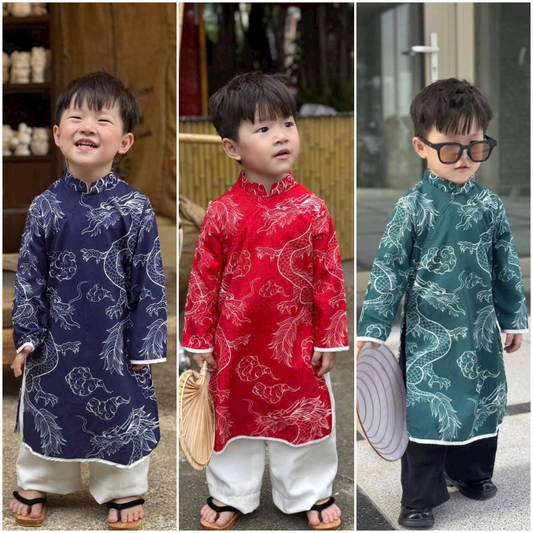 Boy Printed Dragon Clouds Ao Dai Top (3 Colors) 41B