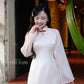 Linh Vy - Haze Cream Teardrop Cutout Red Knot Ao Dai Set