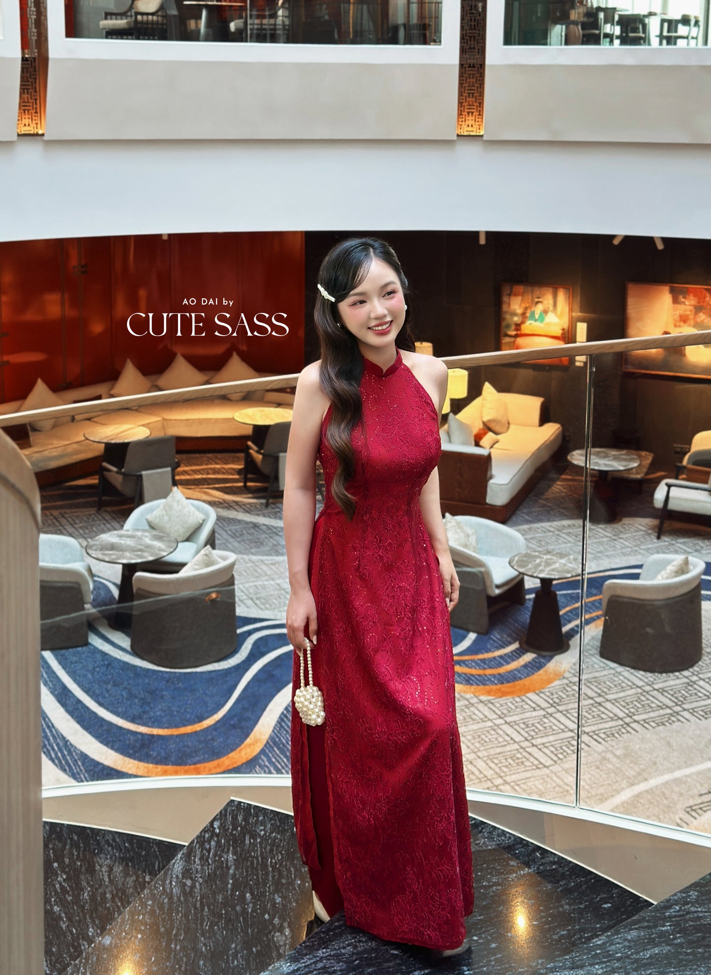 Linh Vy - Red Lace Sparkle Yem-Inspired Ao Dai Set