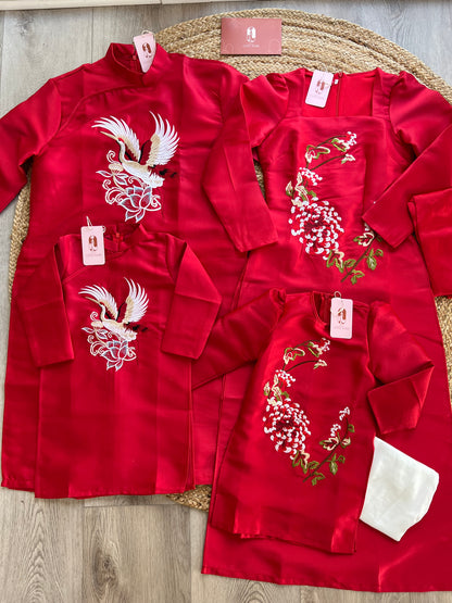 Family Red Hac Embroidery Ao Dai Set (No Headband) 26B