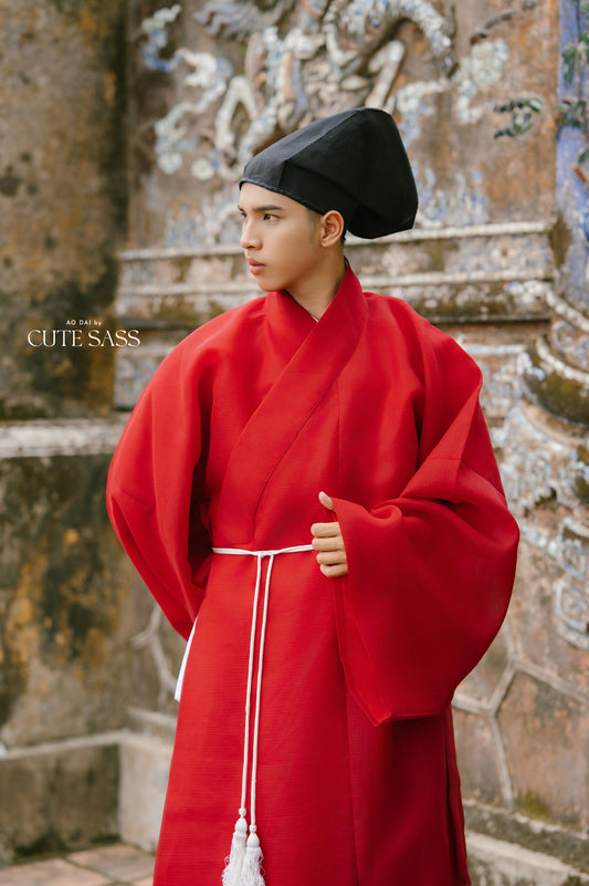 Ao Giao Linh Red - Crossed-Collared Robe