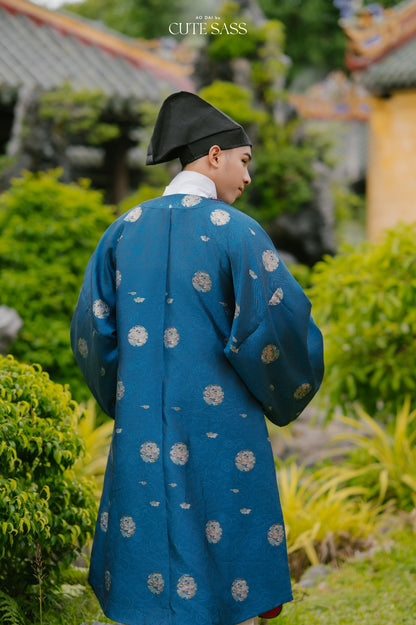 Ao Vien Linh Blue - Round-Collared Robe
