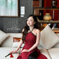Linh Vy - Black/Red Glance Cross Halter Ao Dai Set