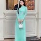 Cyan/Pink 3D Flowers Sparrow Chiffon Ao Dai Set