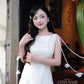 Linh Vy - Muse White Sleeveless Ao Dai Top Only and Shoulder Strings, No Pants