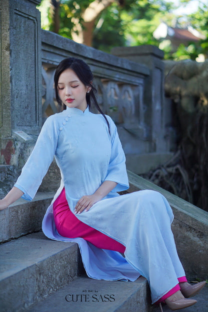 Shifted Bamboo Hidden Patterns with Buttons Ao Dai Top Only, NO PANTS (5 Colors) 4A