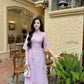 Purple Embroidery Chiffon Ao Dai Set