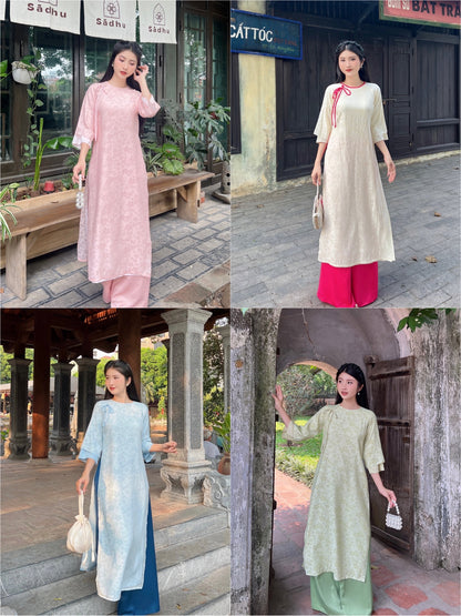 Shifted Daisy Chiffon Ao Dai Top Only, NO PANTS (4 Colors) 1C