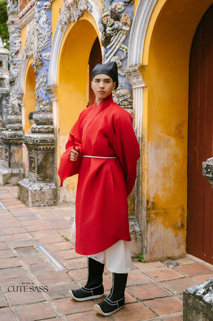 Ao Giao Linh Red - Crossed-Collared Robe