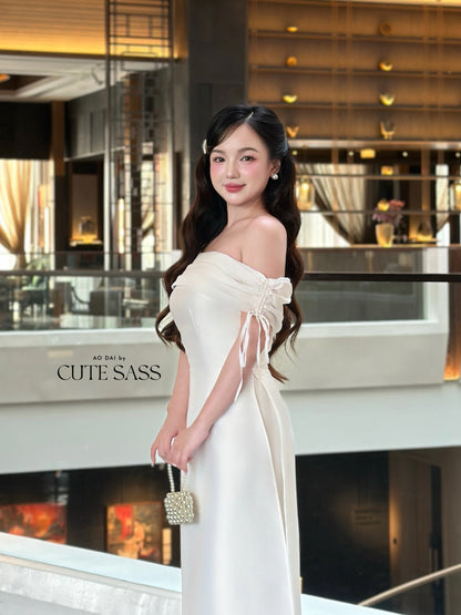 Linh Vy - Aura White Off the Shoulder Ao Dai Top Only, No Pants 2B