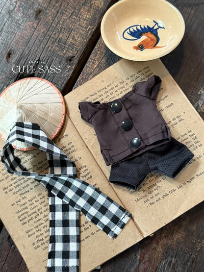 Black Ba Ba Vietnamese Ao Dai Set for Labubu – Includes Pants & Scarf (Doll Not Included)