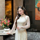 Linh Vy - Cream Lace Cutout Ao Dai Top Only, No Pants
