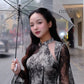 Linh Vy - Black Lace Cutout Ao Dai Top Only, No Pants