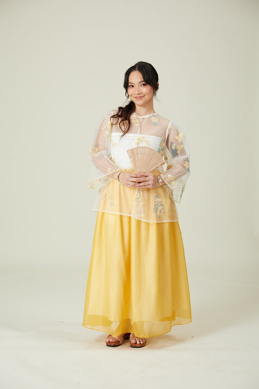 Vân - Daisy Embroidery Sheer Coat Top Only, No Pants