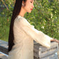 Cream Shifted Embroidered Chiffon With Pearls Neckline Ao Dai Set