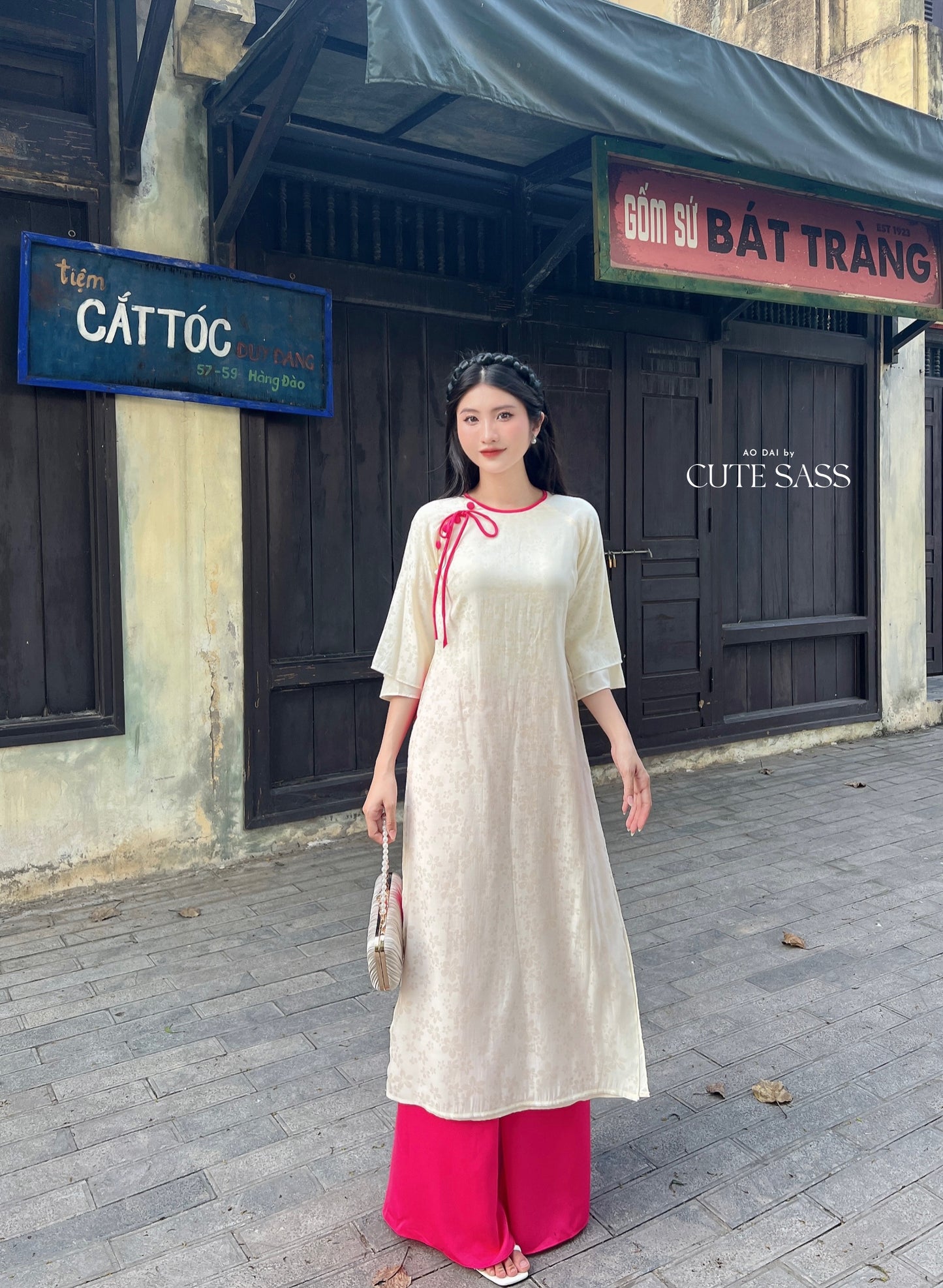 Shifted Daisy Chiffon Ao Dai Top Only, NO PANTS (3 Colors)