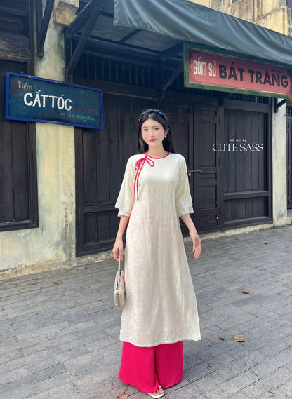 Shifted Daisy Chiffon Ao Dai Top Only, NO PANTS (4 Colors) 1C