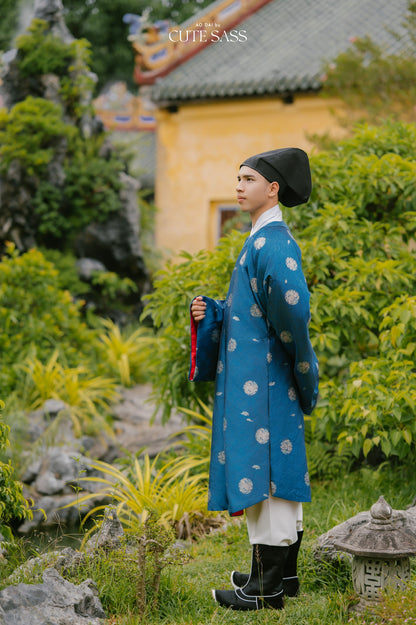 Ao Vien Linh Blue - Round-Collared Robe