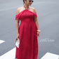 Linh Vy - Hush Red Halter Off Shoulder Wing Sleeve Ao Dai Top Only, No Pants
